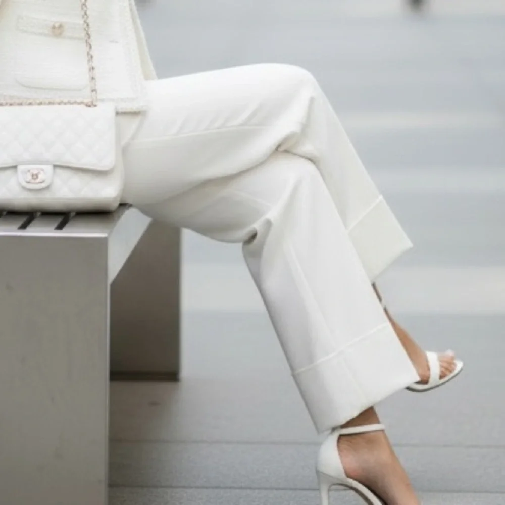 CHANEL White and Blue Wide Leg Pants